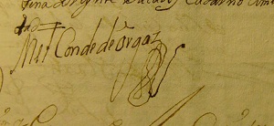Firma del Conde de Orgaz en un documento del Archivo Municipal de Santa Olalla - Año 1727